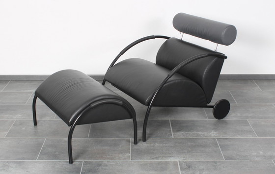 Image 1 of Chaise longue Zyklus en cuir noir + Hocker par Peter Maly pour Cor