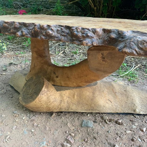 Table basse vintage en loupe d'orme, 1980