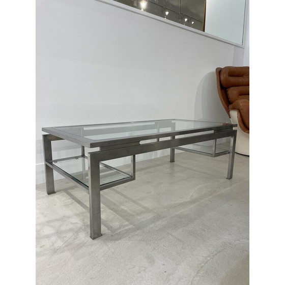 Image 1 of Table basse vintage en acier brossé par Guy Lefèvre pour Maison Jansen, 1970