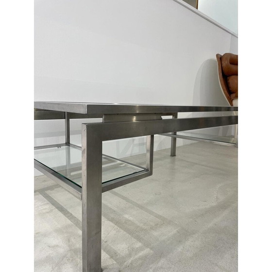 Image 1 of Table basse vintage en acier brossé par Guy Lefèvre pour Maison Jansen, 1970