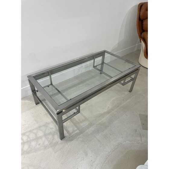 Image 1 of Table basse vintage en acier brossé par Guy Lefèvre pour Maison Jansen, 1970
