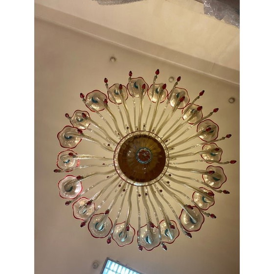 Image 1 of 1970S Style Chandelier Italien Verre Murano Multicolore Avec Fleurs