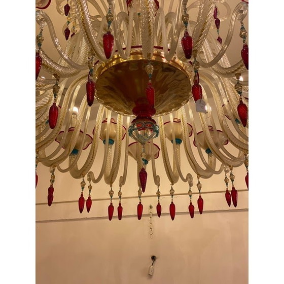 Image 1 of 1970S Style Chandelier Italien Verre Murano Multicolore Avec Fleurs