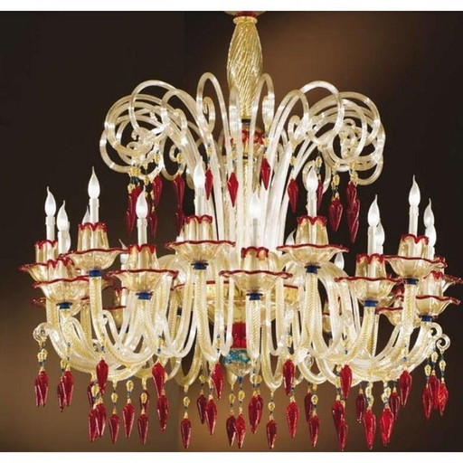 1970S Style Chandelier Italien Verre Murano Multicolore Avec Fleurs
