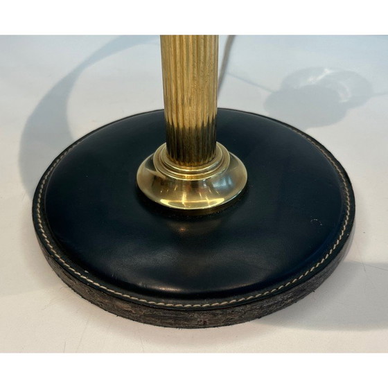 Image 1 of Lampe de bureau vintage en cuir noir et laiton, 1970
