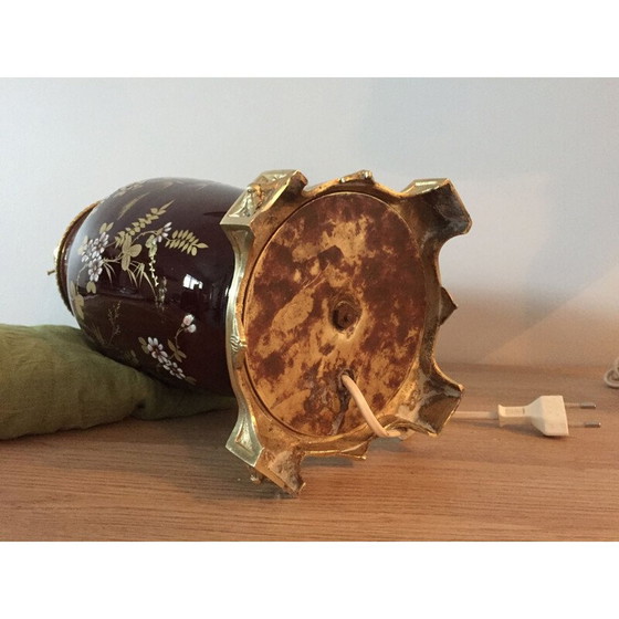 Image 1 of Paire de lampes vintage "Napoléon III" en bronze et faïence, 1800