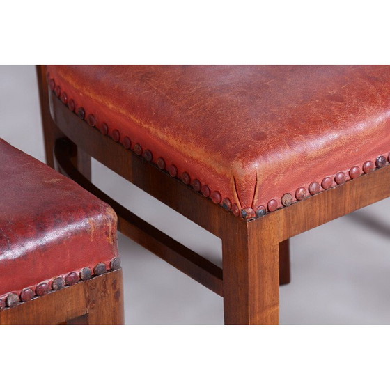 Image 1 of Ensemble de 6 chaises vintage Art Déco en noyer et cuir rouge, France 1920