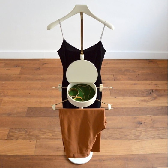 Image 1 of Valet de chambre vintage avec boîte à bijoux en bois et laiton, années 1960