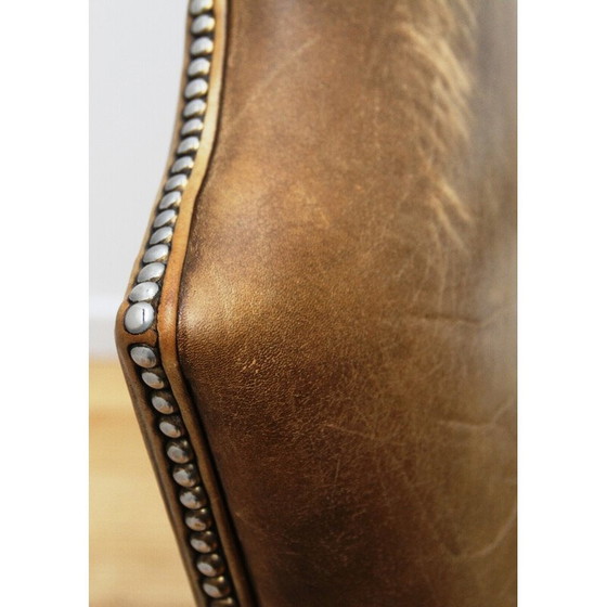 Image 1 of Fauteuils vintage en bois foncé et cuir marron