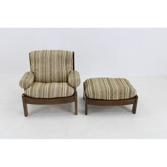 Image 1 of Fauteuil vintage avec tabouret en chêne, Tchécoslovaquie 1970