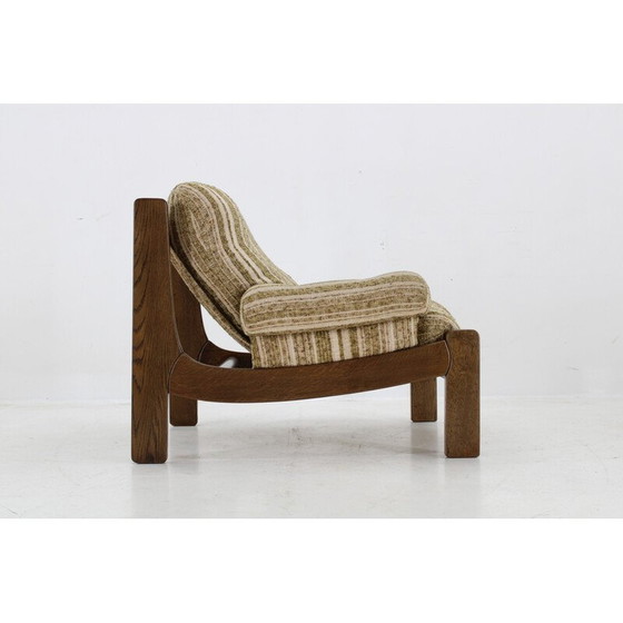 Image 1 of Fauteuil vintage avec tabouret en chêne, Tchécoslovaquie 1970