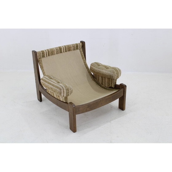 Image 1 of Fauteuil vintage avec tabouret en chêne, Tchécoslovaquie 1970