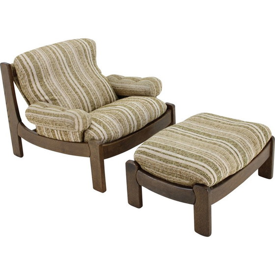 Image 1 of Fauteuil vintage avec tabouret en chêne, Tchécoslovaquie 1970