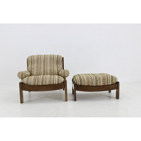 Image 1 of Fauteuil vintage avec tabouret en chêne, Tchécoslovaquie 1970