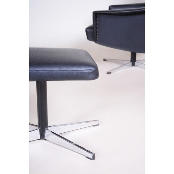 Image 1 of Fauteuil pivotant Bauhaus en cuir végétal vintage avec repose-pieds, 1960s