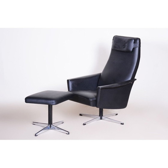 Image 1 of Fauteuil pivotant Bauhaus en cuir végétal vintage avec repose-pieds, 1960s