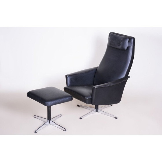 Image 1 of Fauteuil pivotant Bauhaus en cuir végétal vintage avec repose-pieds, 1960s