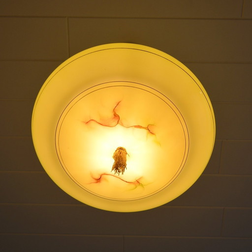 Suspension Vasque Opaline Jaune Art Déco Vintage