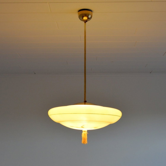 Image 1 of Suspension Vasque Opaline Jaune Art Déco Vintage