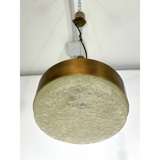 Image 1 of Lampe suspendue vintage en laiton massif et verre par Stilnovo, 1950