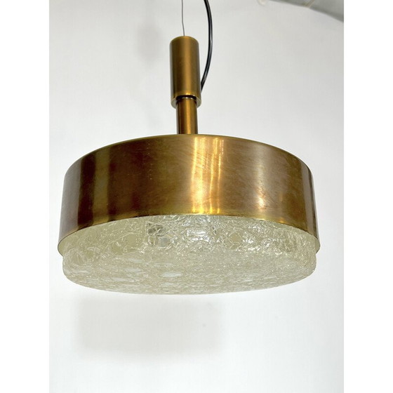 Image 1 of Lampe suspendue vintage en laiton massif et verre par Stilnovo, 1950