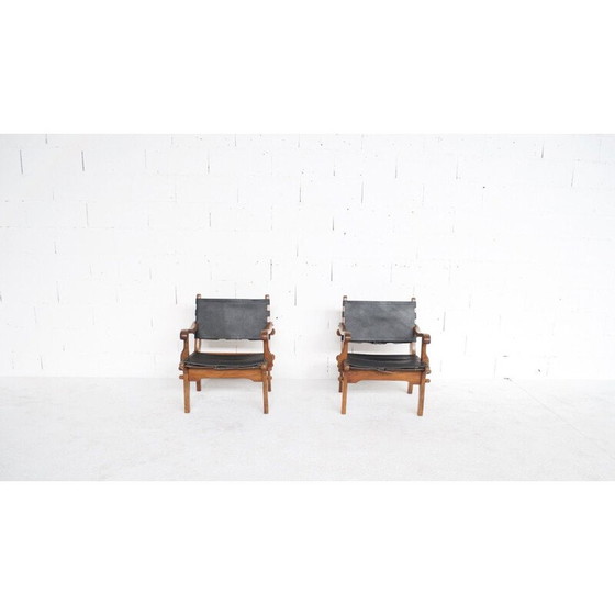 Image 1 of Paire de fauteuils vintage en teck et cuir par Angel Pazmino, USA 1960