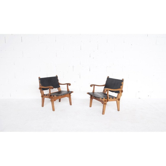 Image 1 of Paire de fauteuils vintage en teck et cuir par Angel Pazmino, USA 1960