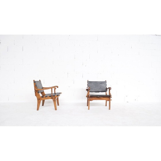 Image 1 of Paire de fauteuils vintage en teck et cuir par Angel Pazmino, USA 1960