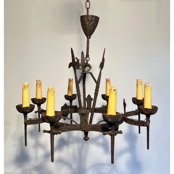 Image 1 of Lustre vintage en fer forgé, 1950