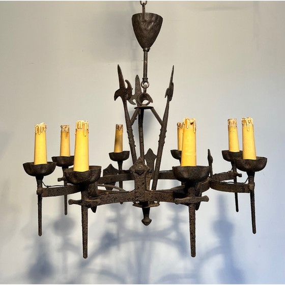 Image 1 of Lustre vintage en fer forgé, 1950