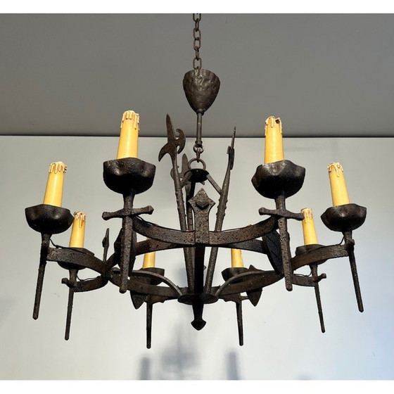 Image 1 of Lustre vintage en fer forgé, 1950