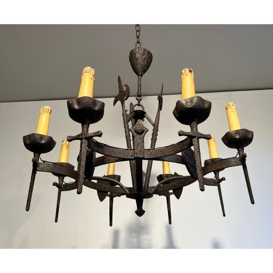 Image 1 of Lustre vintage en fer forgé, 1950