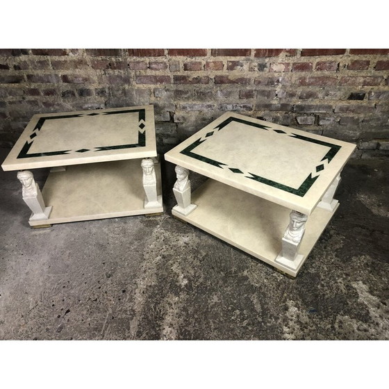 Image 1 of Paire de tables d'appoint vintage en résine et laiton, 1980