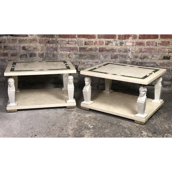 Image 1 of Paire de tables d'appoint vintage en résine et laiton, 1980