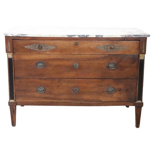 Commode ancienne en bois et dessus en marbre, début du 19ème siècle