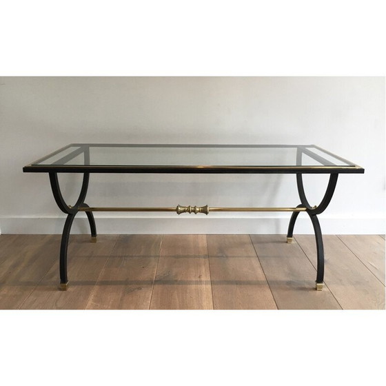 Image 1 of Table basse vintage en laiton et acier noirci, 1950