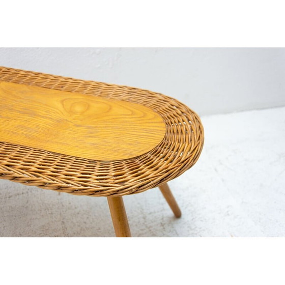 Image 1 of Tabouret vintage en rotin par Jan Kalous pour ÚLUV, Tchécoslovaquie 1960s