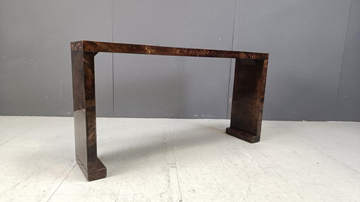 Rare table console en parchemin de peau de chèvre par Aldo Tura, 1960S