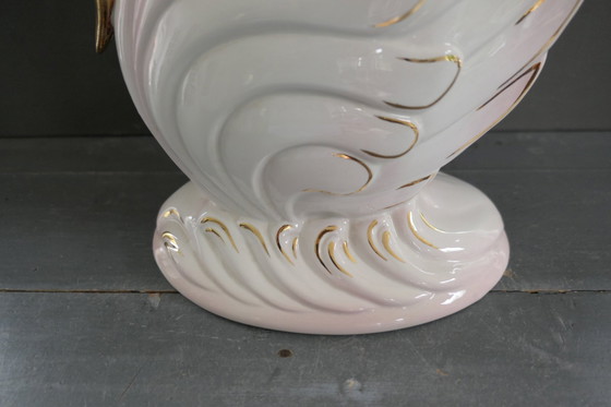 Image 1 of Vintage Large Bassano Italy Swan Vase White Gold Pink