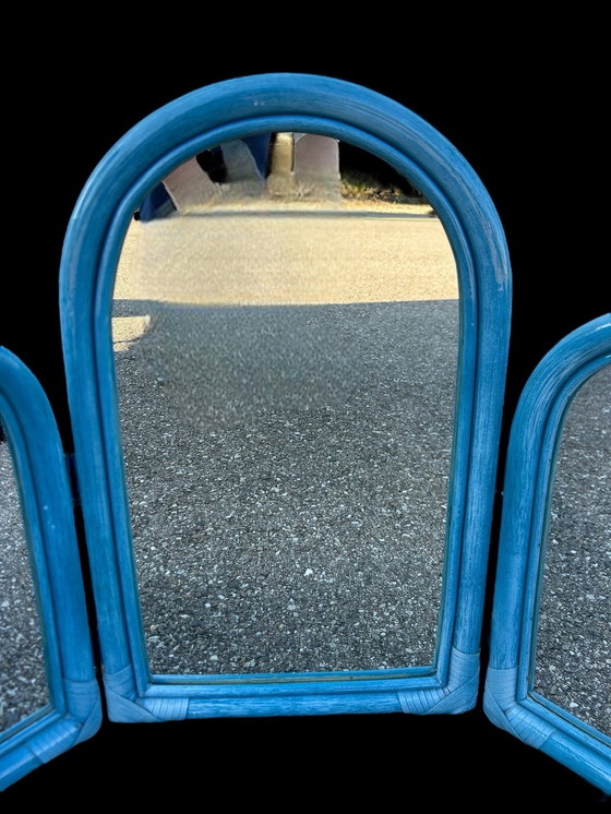 Image 1 of Miroir Triptyque en Rotin