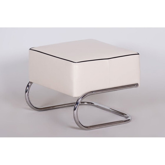 Image 1 of Fauteuil vintage en cuir blanc avec ottoman par Mucke Melder, Tchécoslovaquie années 1930