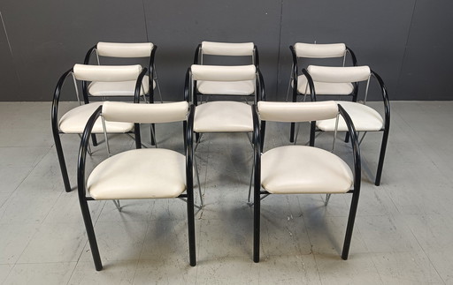 Ensemble de 8 chaises de salle à manger postmodernes, 1980S