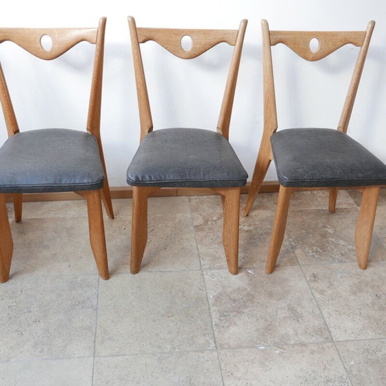 Image 1 of Ensemble de 6 chaises de salle à manger en bois de chêne du milieu du siècle par Guillerme et Chambron, France années 1960