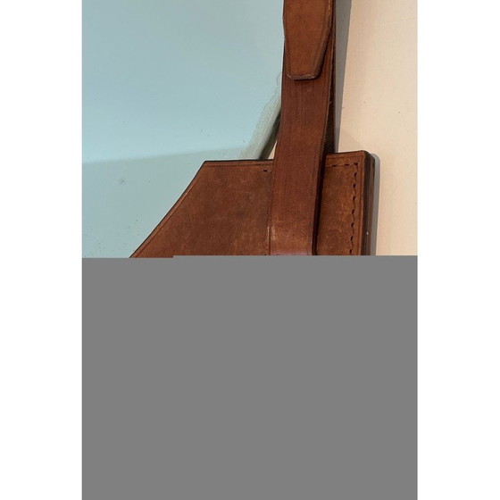 Image 1 of Miroir vintage en cuir et laiton, France 1950