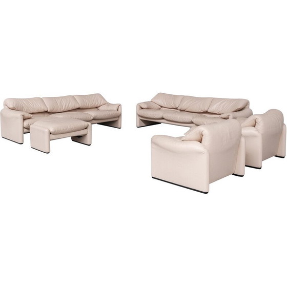 Image 1 of Ensemble salon vintage en cuir Maralunga par Vico Magistretti pour Cassina, Italie, années 1970