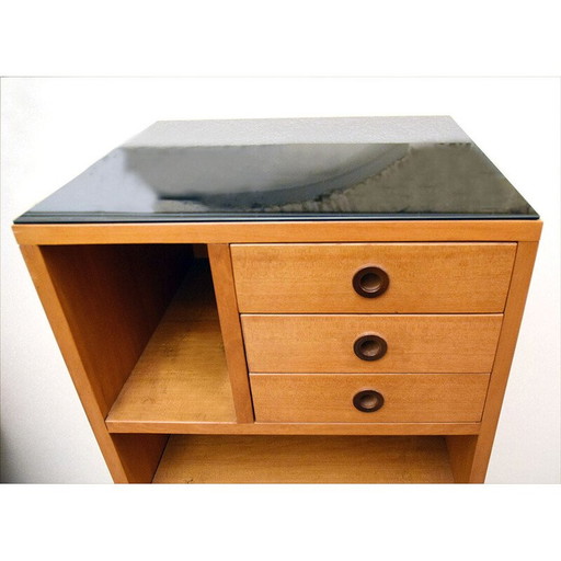 Etagère vintage italienne en bois et verre, années 1950