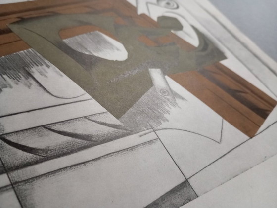 Image 1 of Pablo Picasso 'Pipe Et Verre Sur Une Table' Collage cubiste, Lithographie originale 1914