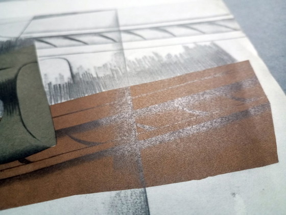 Image 1 of Pablo Picasso 'Pipe Et Verre Sur Une Table' Collage cubiste, Lithographie originale 1914