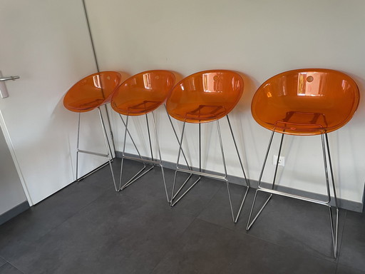 Pedrali 906 Gliss Orange Barstools Set Of 4