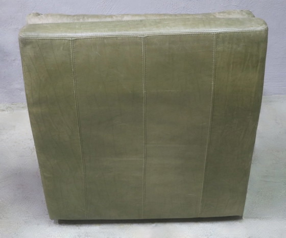 Image 1 of Chaise longue en patchwork sans bras et ottoman en cuir vert olive de Laauser, 1970S